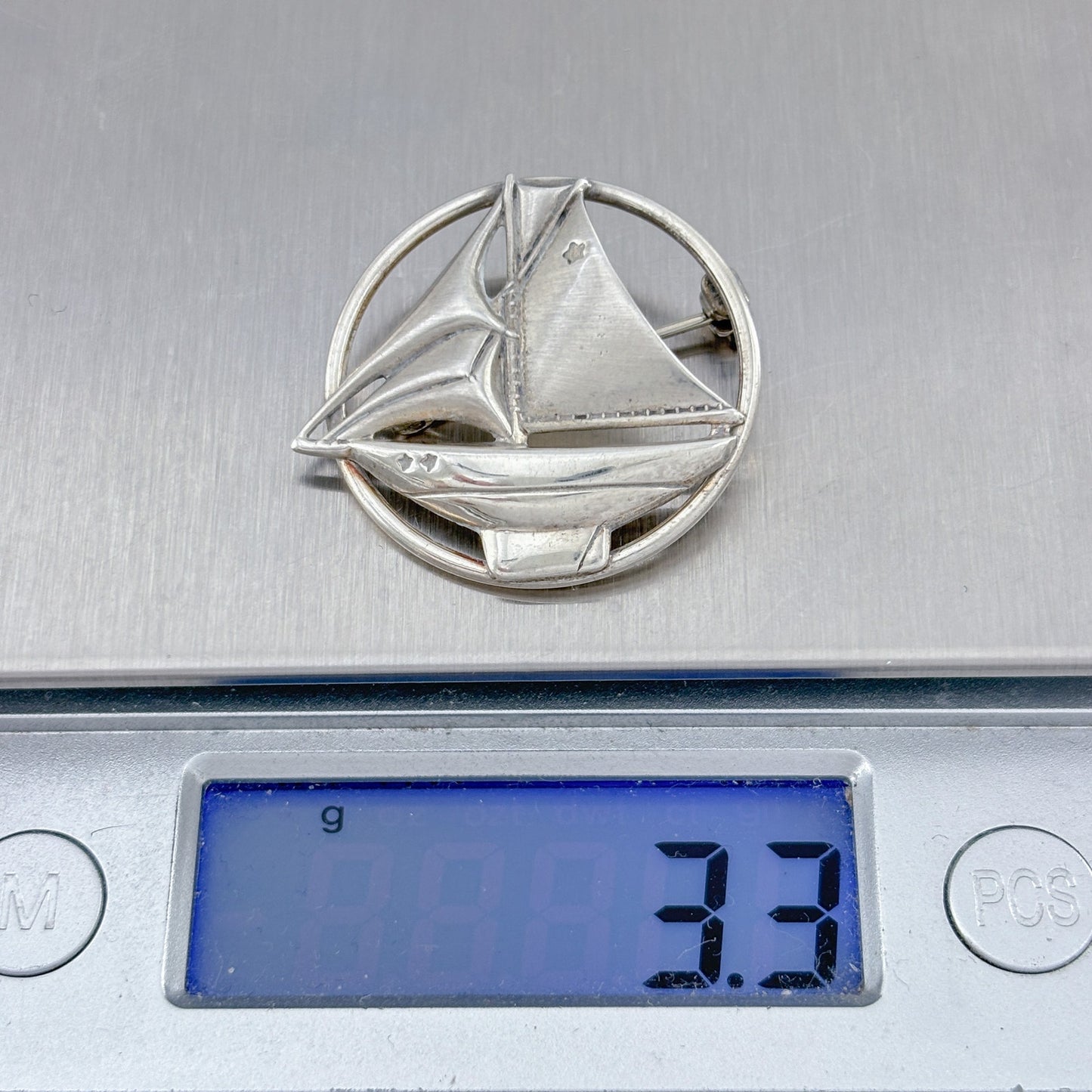Vintage Sterling Silver 925 Sailboat Brooch