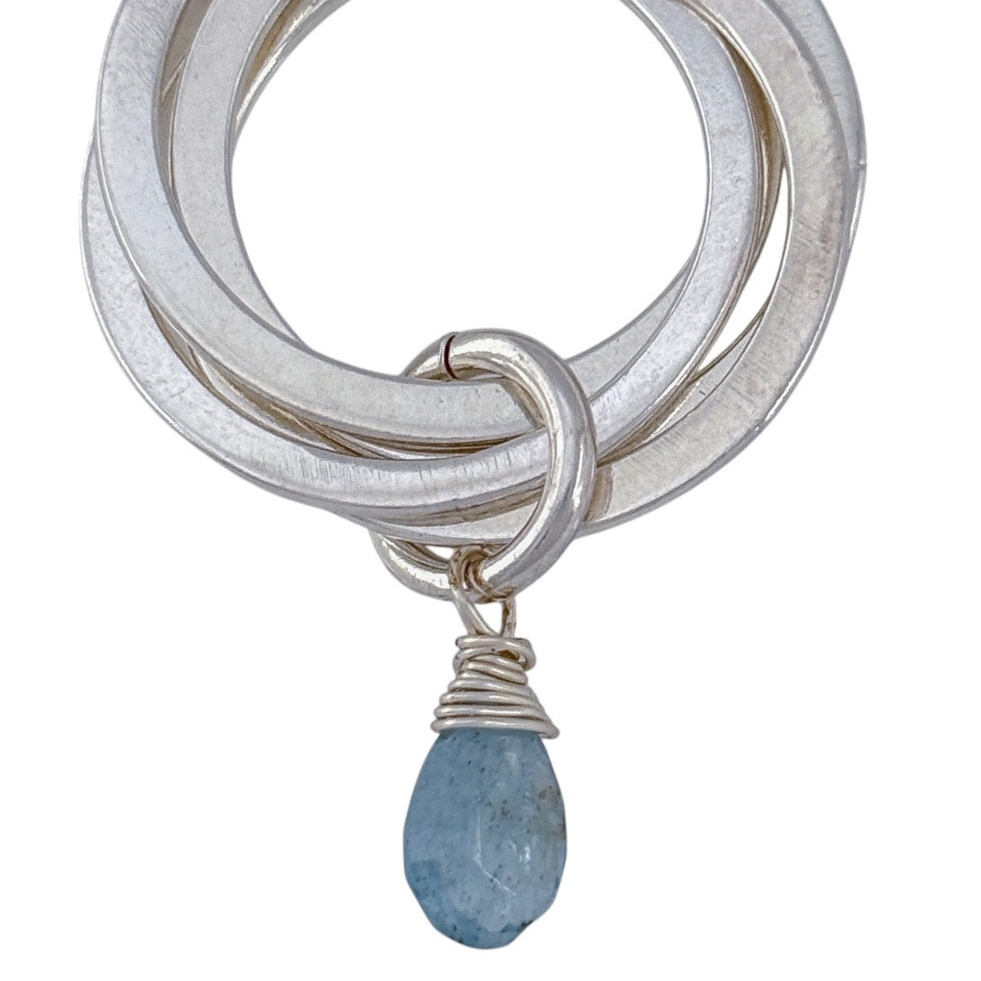 Vintage Sterling Silver 925 Aquamarine Hoop Pendant