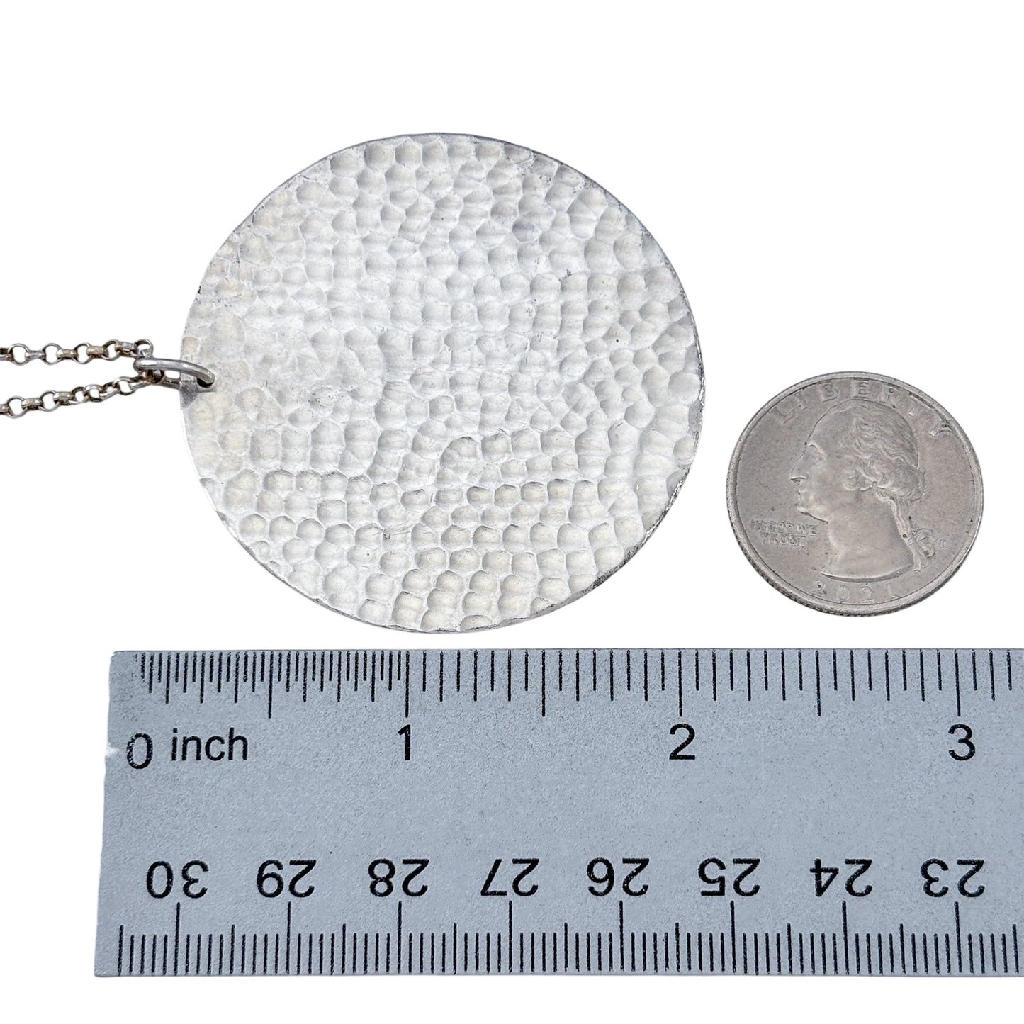 Vintage Sterling Silver 925 Hammered Disc Pendant Necklace 30"