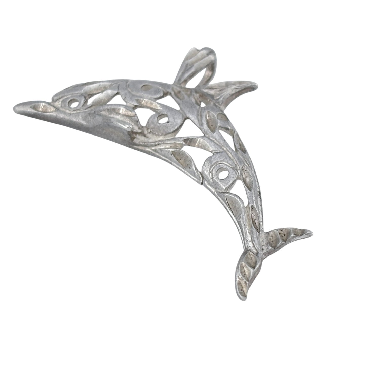 Vintage Sterling Silver 925 Filigree Dolphin Pendant