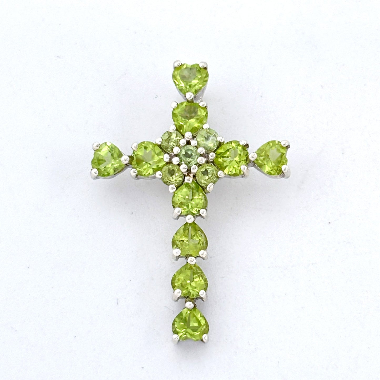 Vintage Sterling Silver 925 Heart Peridot Cross Pendant