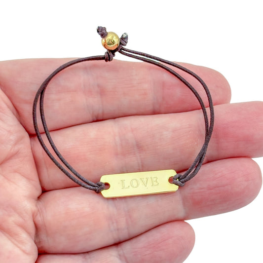 Vintage Gold-Tone Sterling Silver 925 Love Bar Cord Bracelet 6.25"