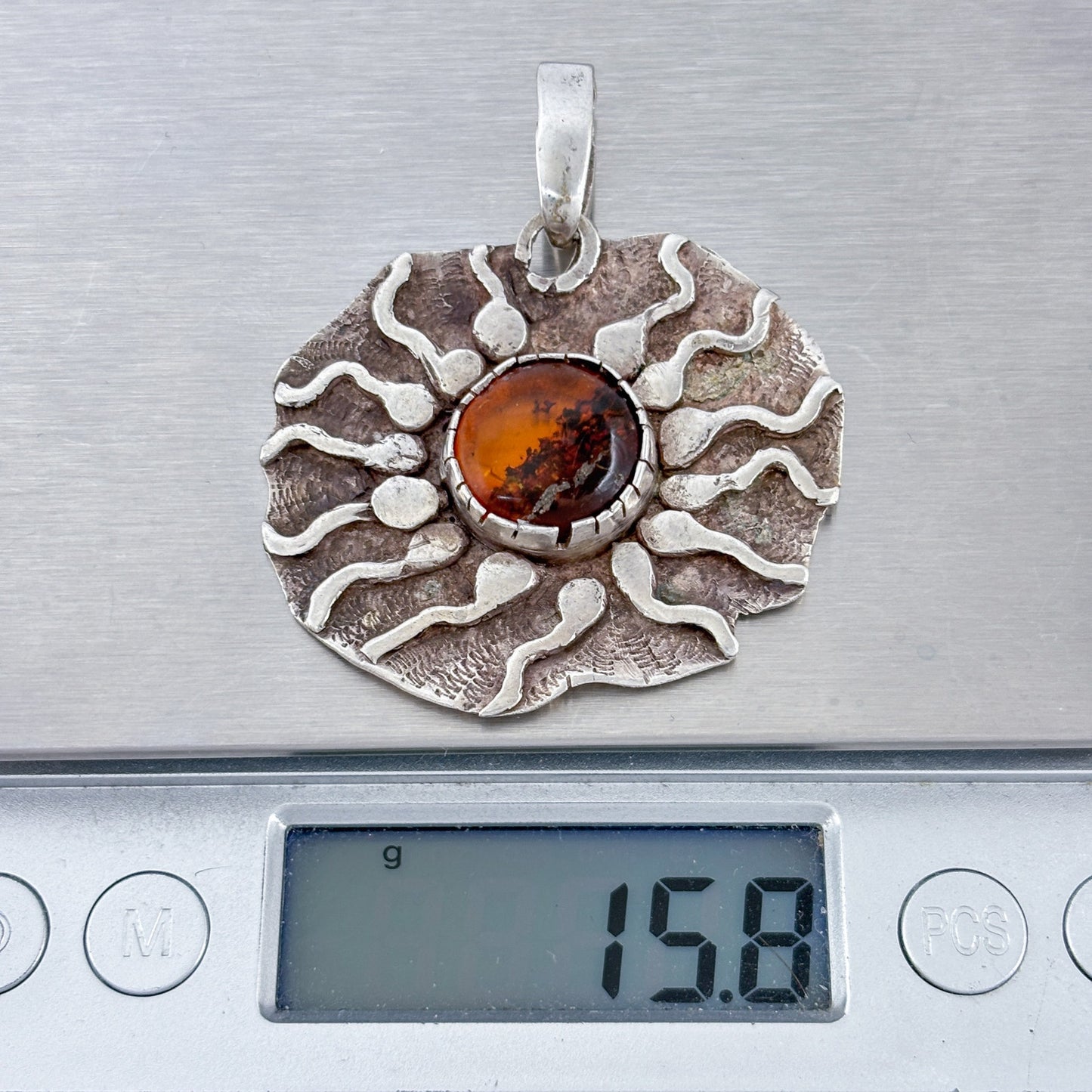 Vintage Sterling Silver 925 Amber Fertility Pendant