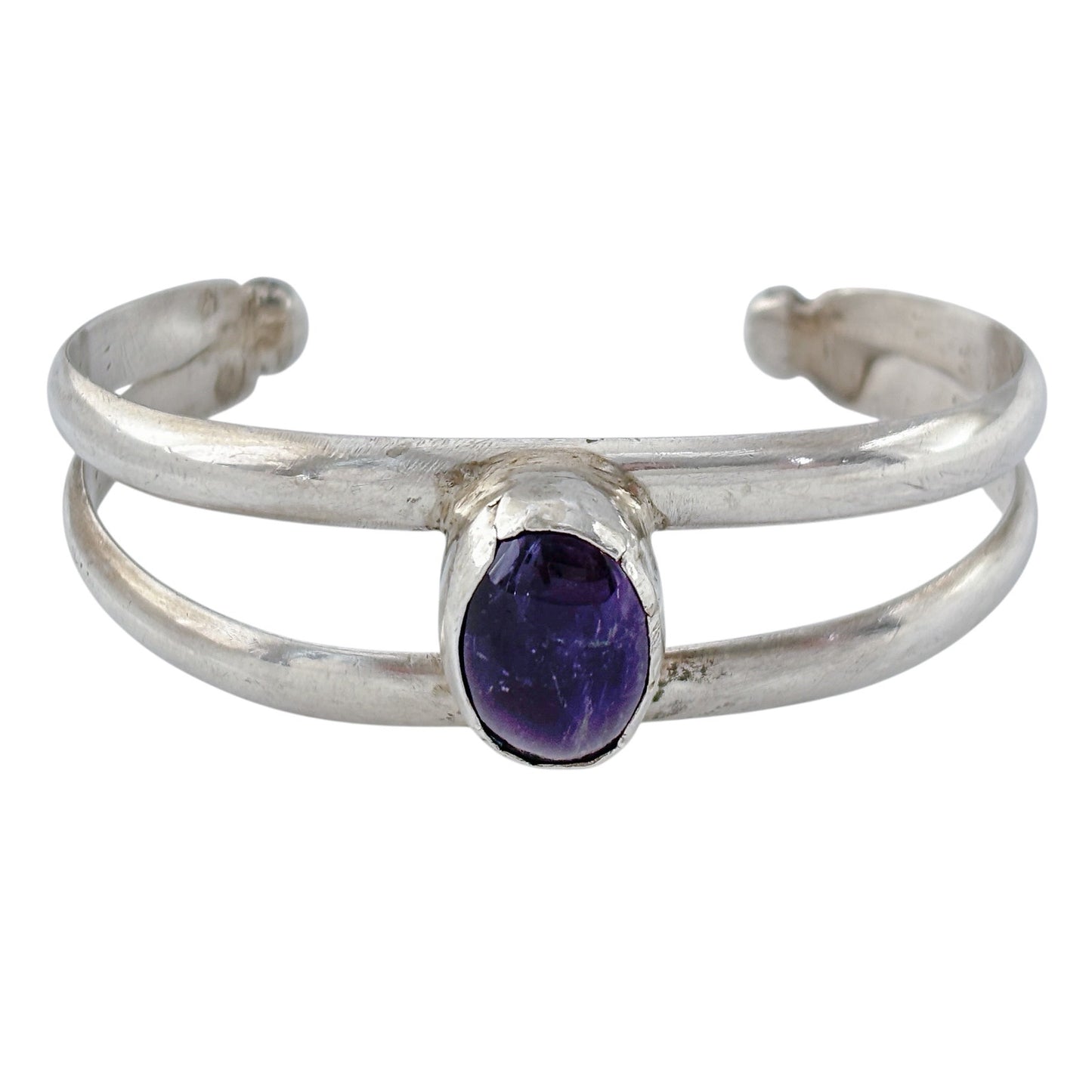 Vintage Sterling Silver 925 Sandcast Amethyst Cuff Bracelet 6.5"