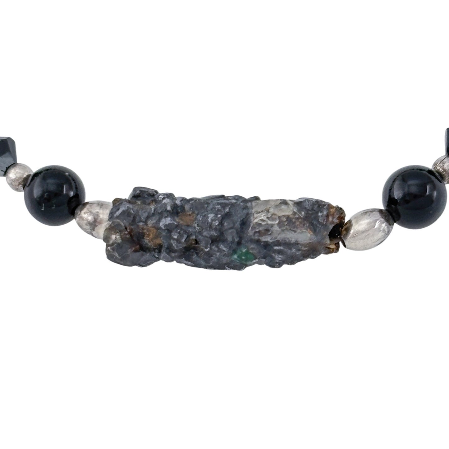 Vintage Sterling Silver 925 Onyx Crystal Black Bead Raw Stone Bracelet 6.5"