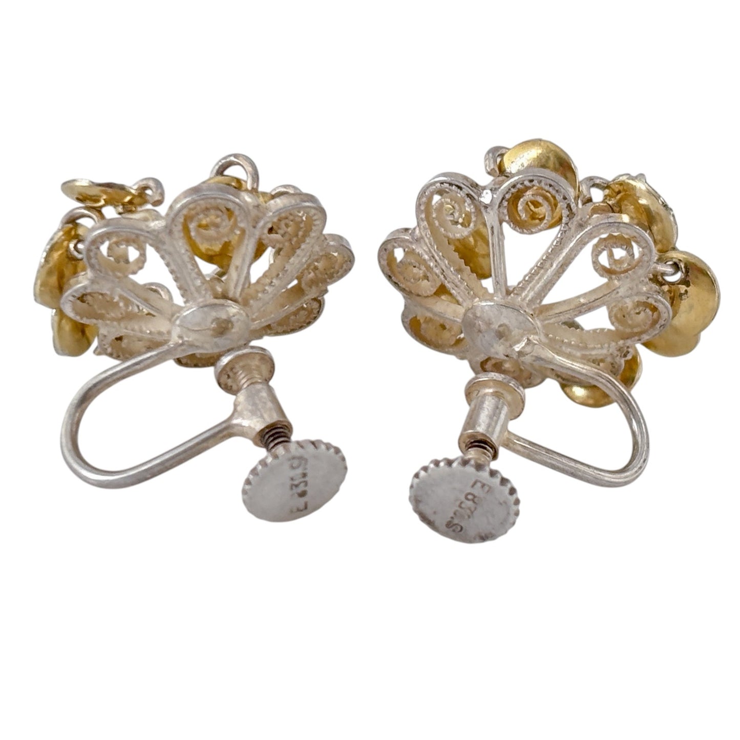 Vintage Silver 830 Gold Tone Disc Dangle Screwback Earrings
