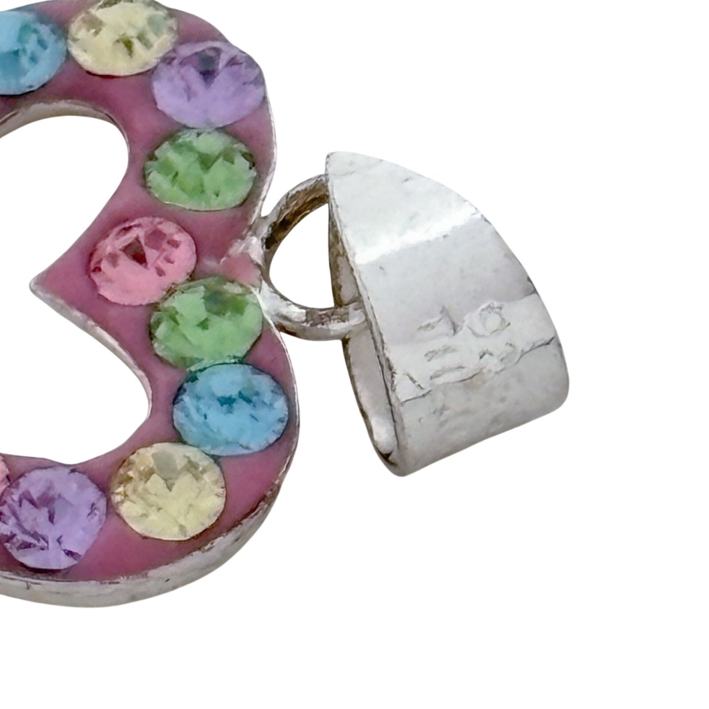 Vintage Sterling Silver 925 Pastel Crystal Reversible Heart Pendant