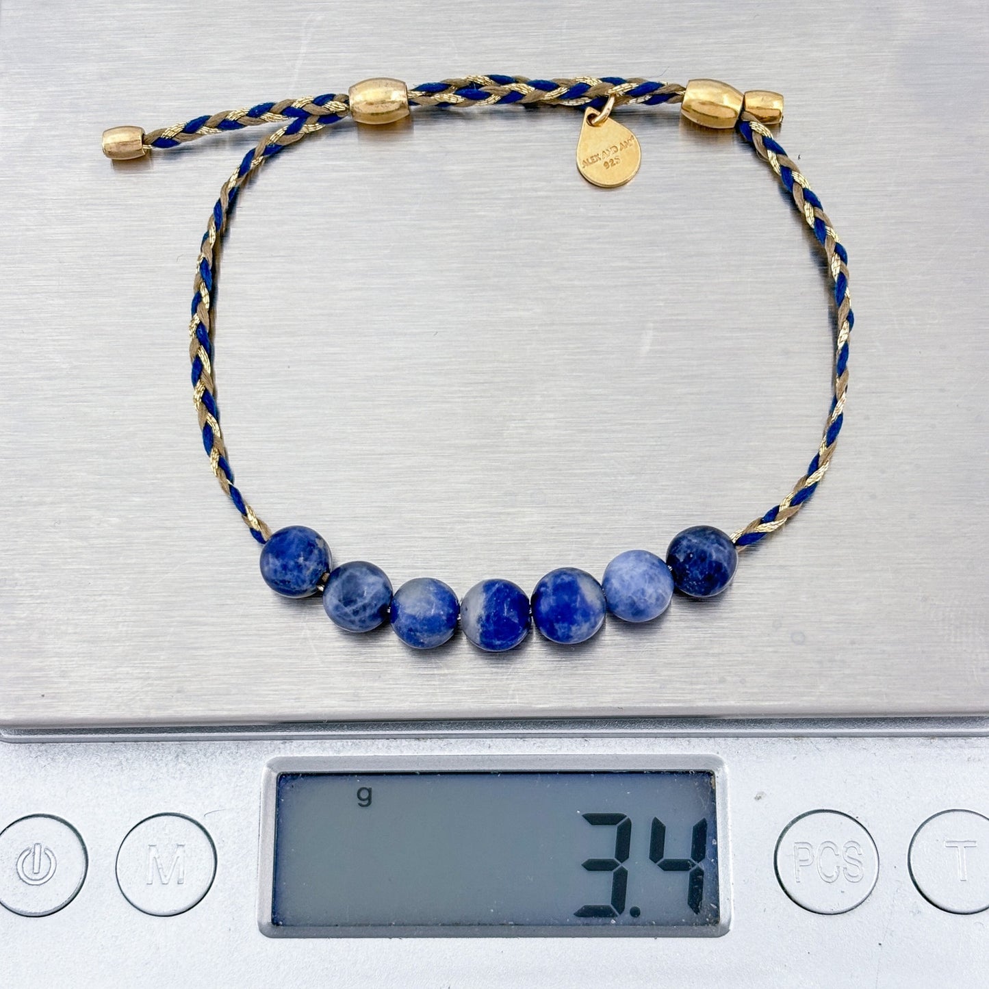 Adjustable 14kt Gold Alex and Ani Precious Threads Sodalite Bracelet