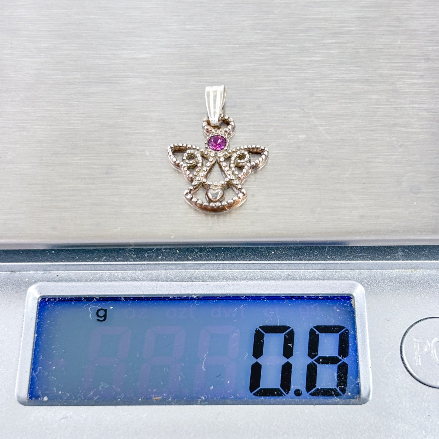 Vintage Sterling Silver 925 Pink Cubic Zirconia Angel Charm Pendant