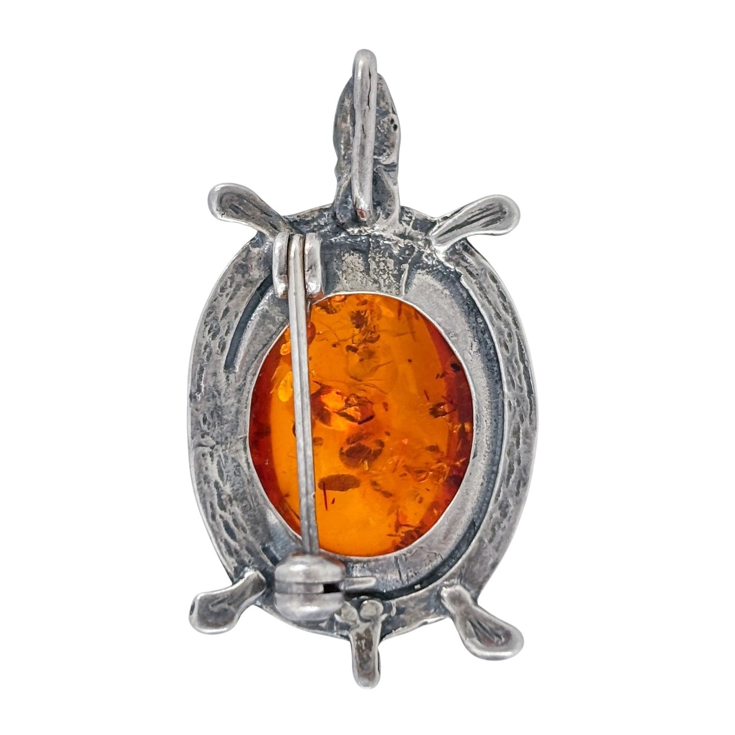 Vintage Sterling Silver 925 Amber Turtle Brooch