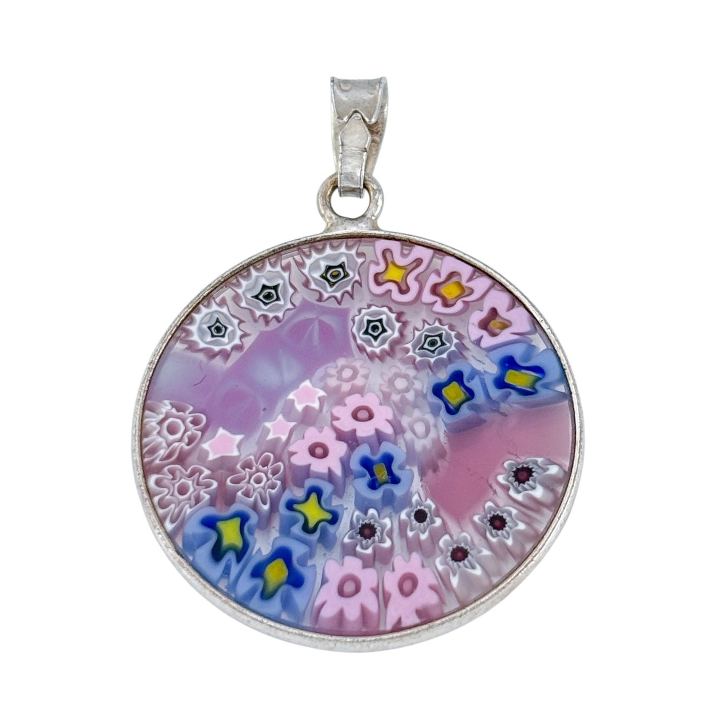Vintage Sterling Silver 925 Pink Millefiori Glass Pendant