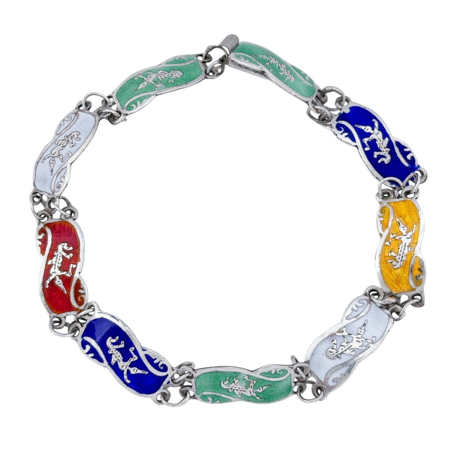 Vintage Sterling Silver 925 Thai Dancer Enamel Bracelet 7.25"