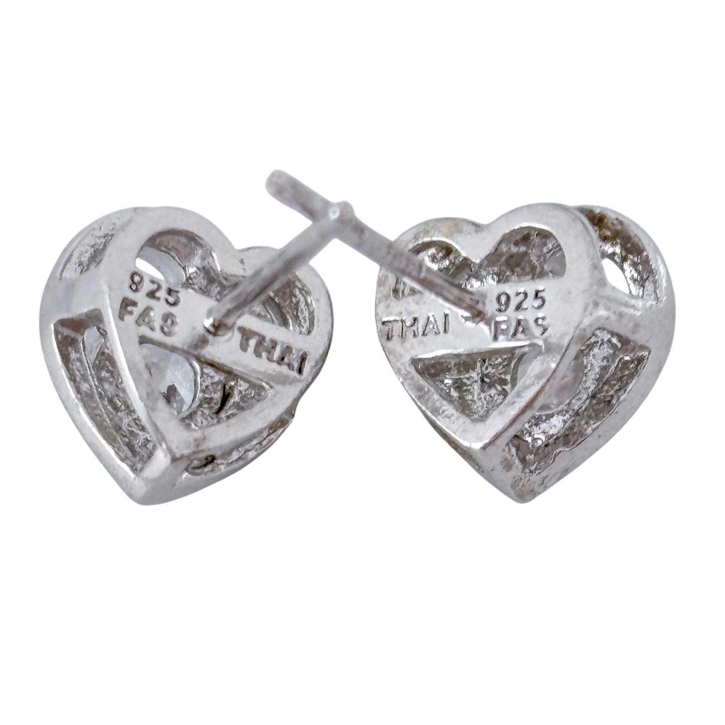 Vintage Sterling Silver 925 Cubic Zirconia Heart Stud Earrings