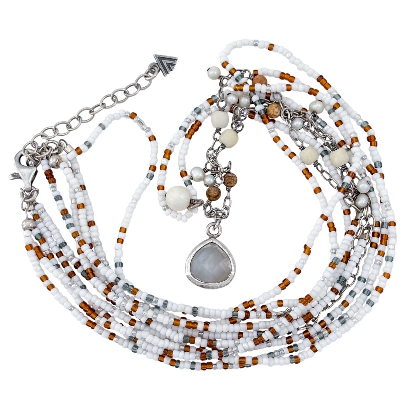 Vintage Sterling Silver 925 Mother of Pearl Multi Strand Necklace 16"-18" N1673
