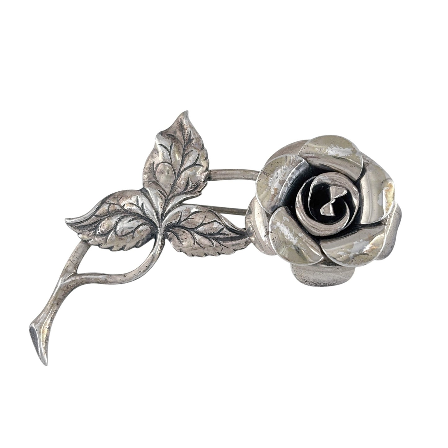 Vintage Sterling Silver 925 Rose Flower Brooch
