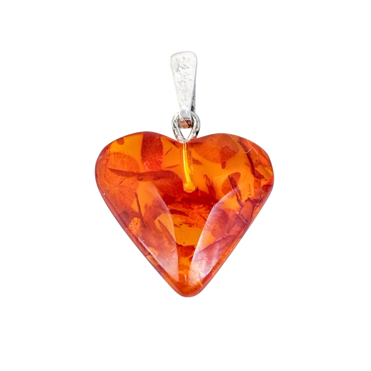 Vintage Sterling Silver 925 Cognac Amber Heart Pendant