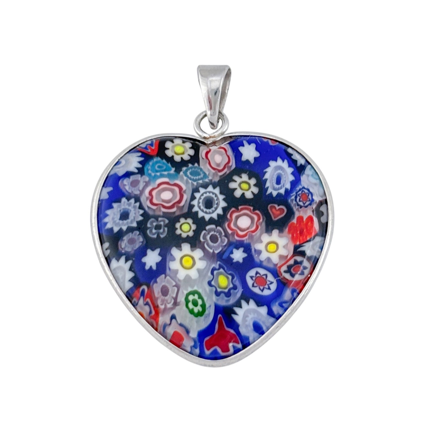 Vintage Sterling Silver 925 Millefiori Heart Pendant