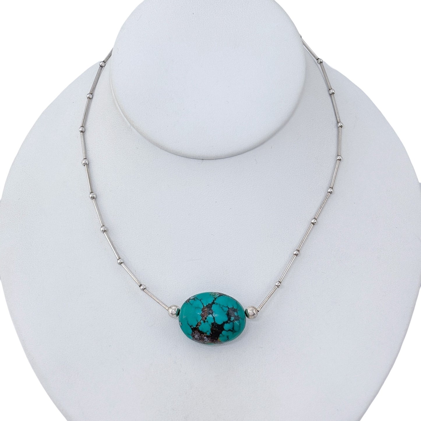 Vintage Sterling Liquid Silver 925 Turquoise Pendant Necklace 15"