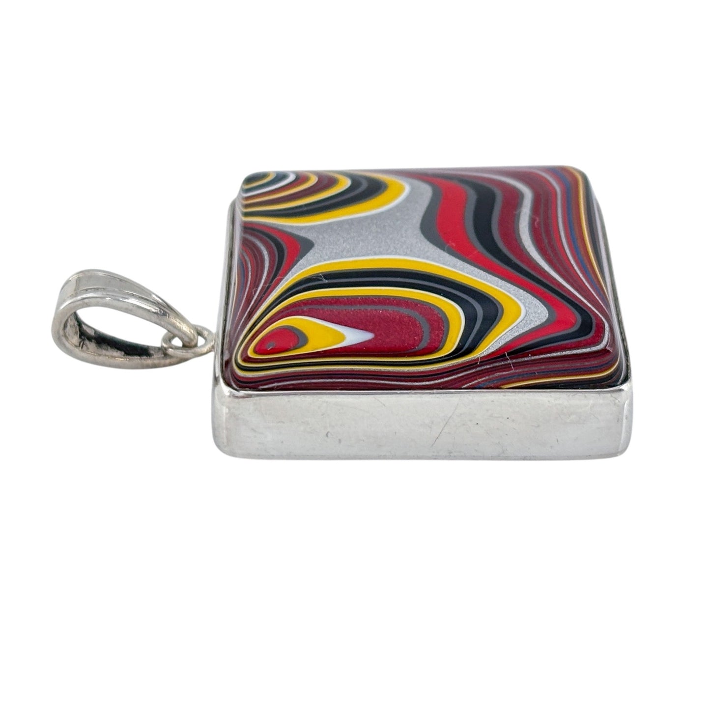 Vintage Sterling Silver 925 Yellow Red Glass Swirl Pendant