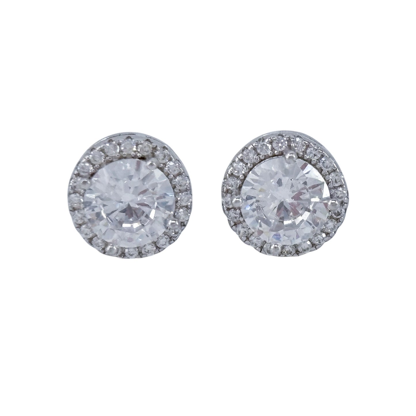 Vintage Sterling Silver 925 Cubic Zirconia Halo Stud Earrings