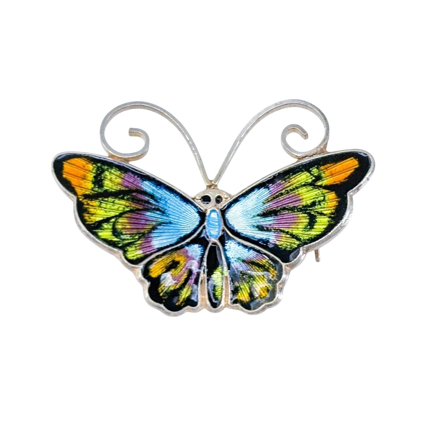David Andersen Norway Guilloche Blue Enamel Butterfly Brooch Sterling Silver Pin