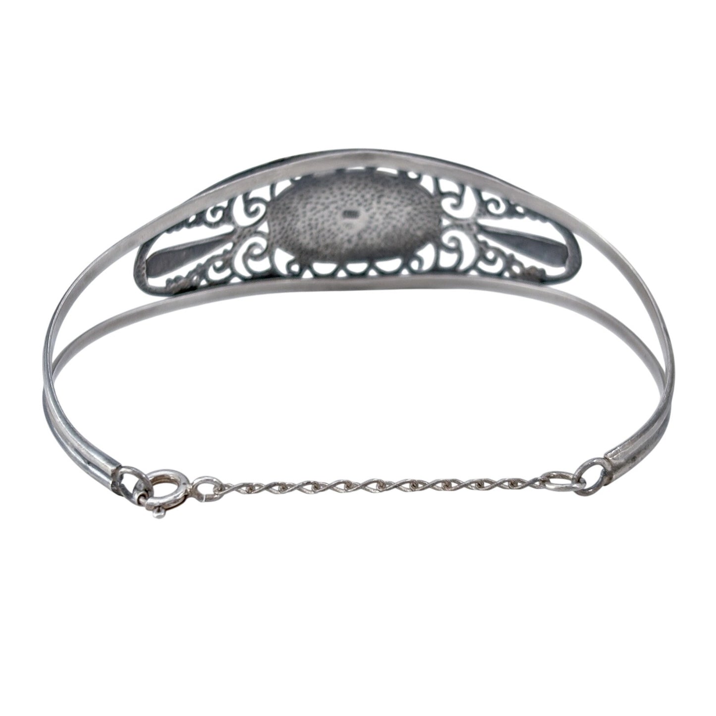Vintage Sterling Silver 925 Onyx Filigree Cuff Bracelet 7"