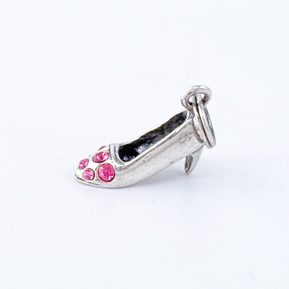 Vintage Jezlaine Sterling Silver 925 Pink Crystal High Heel Shoe Charm Pendant