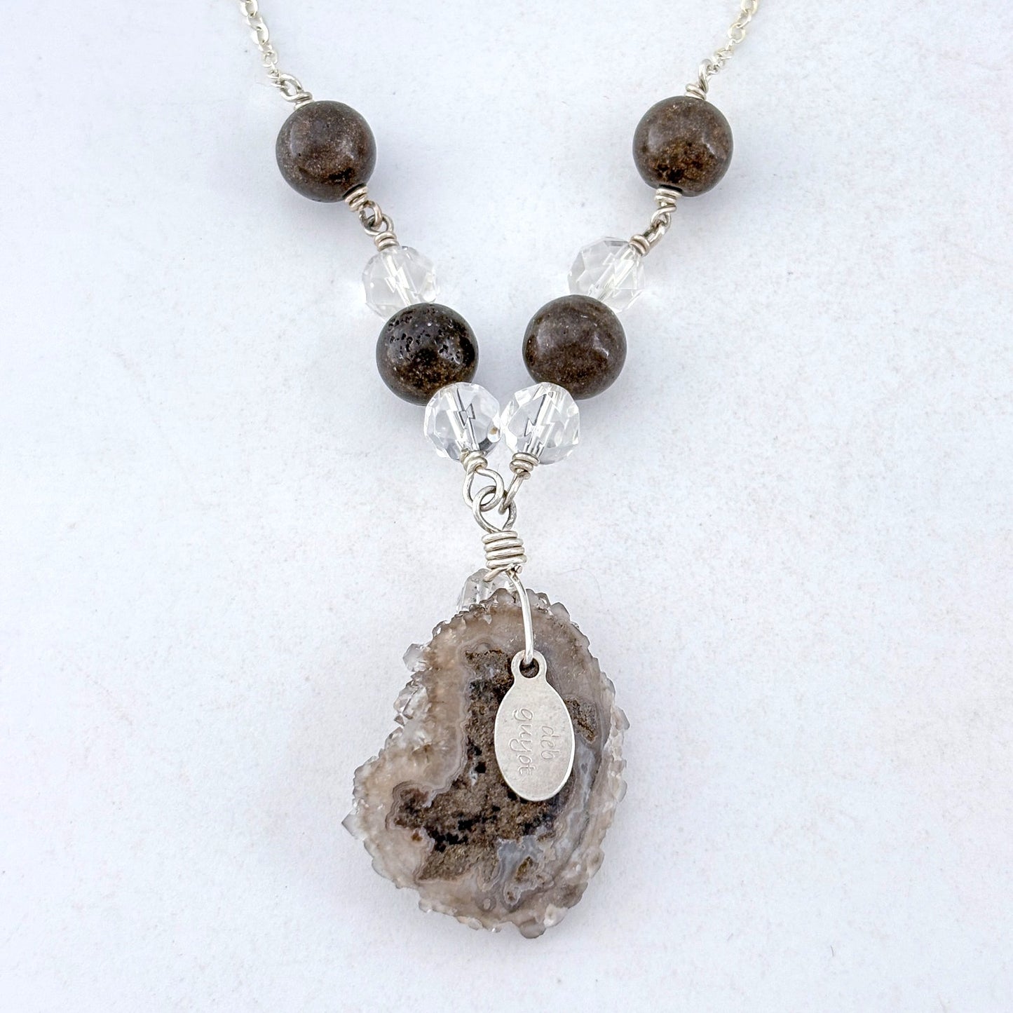 Vintage Deb Guyot Sterling Silver 925 Druzy Smoky Quartz Pendant Necklace 30"