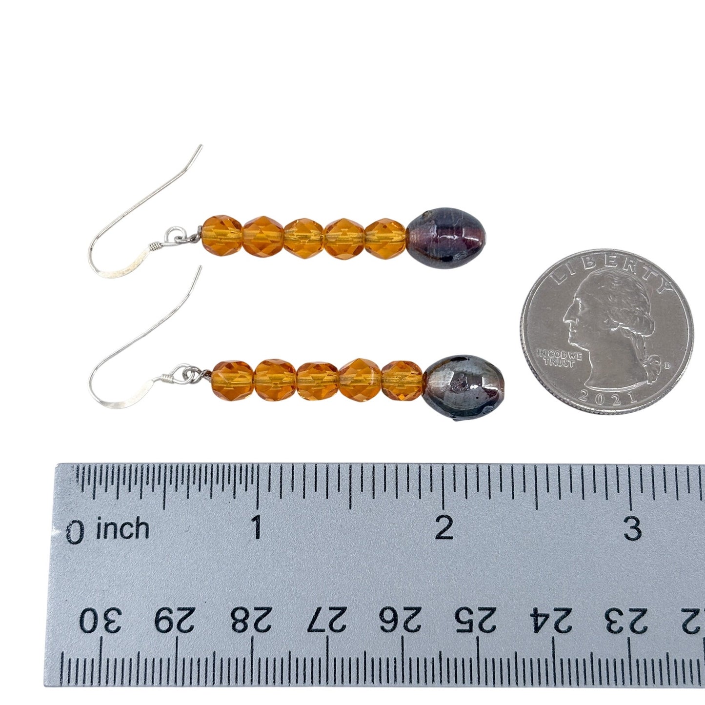 Vintage Sterling Silver 925 Orange Crystal Drop Earrings