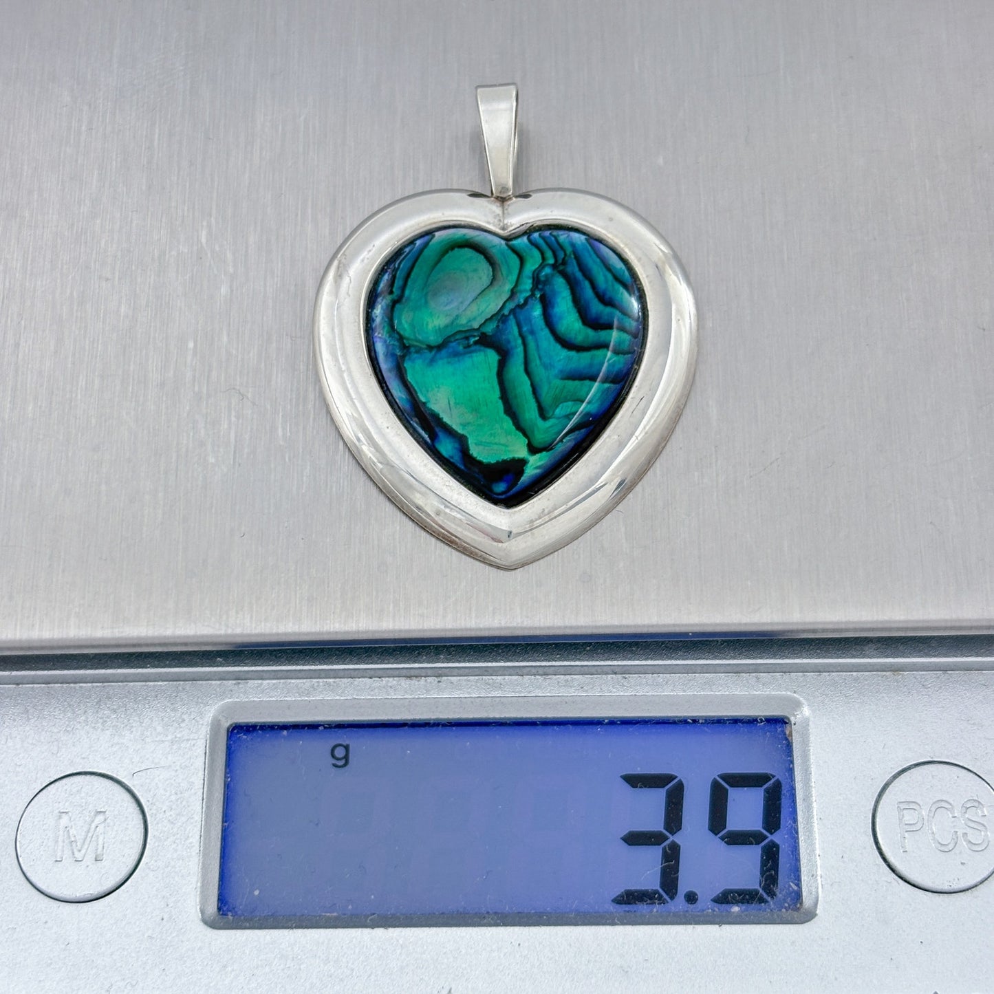 Vintage Sterling Silver 925 Abalone Heart Pendant