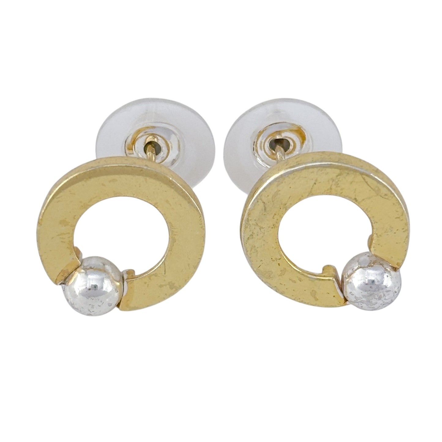 Vintage Sterling Silver 925 Two Tone Hoop Earrings