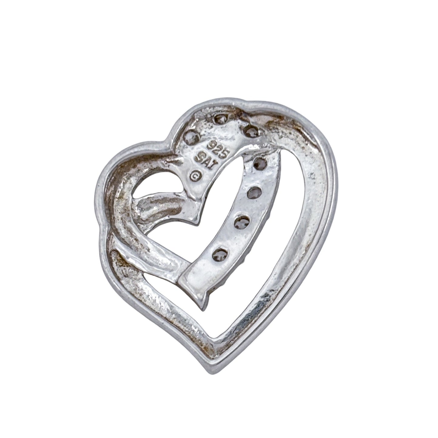 Vintage Sterling Silver 925 Cubic Zirconia Double Heart Pendant