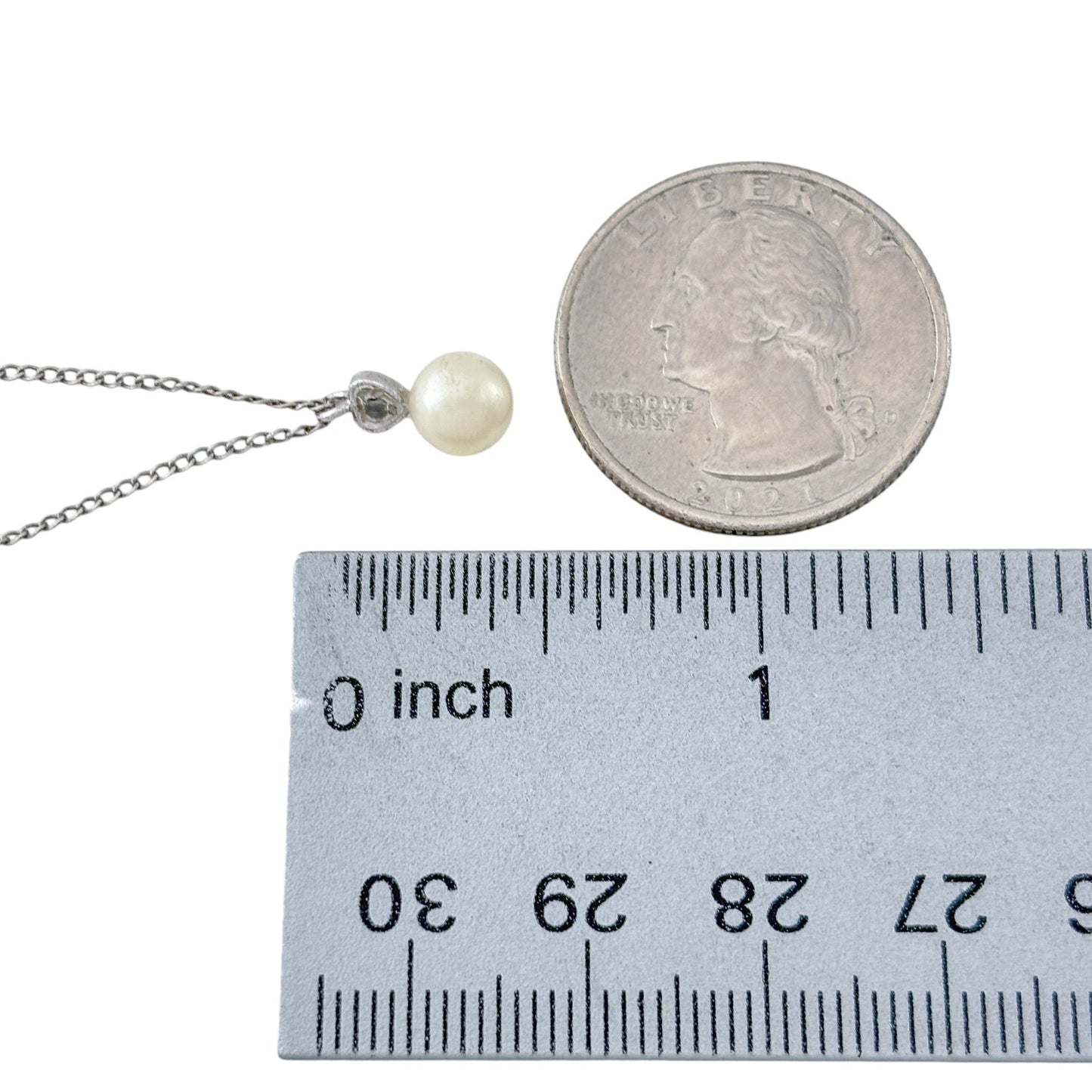Vintage Sterling Silver 925 Diamond Pearl Drop Pendant Necklace 15"