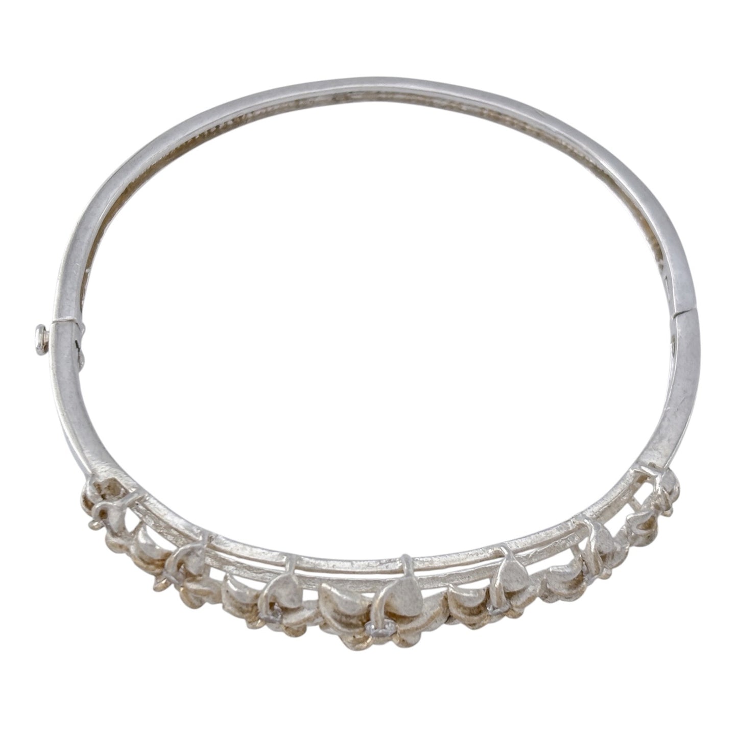 Vintage Sterling Silver 925 Cubic Zirconia Plumeria Bangle 6.75"