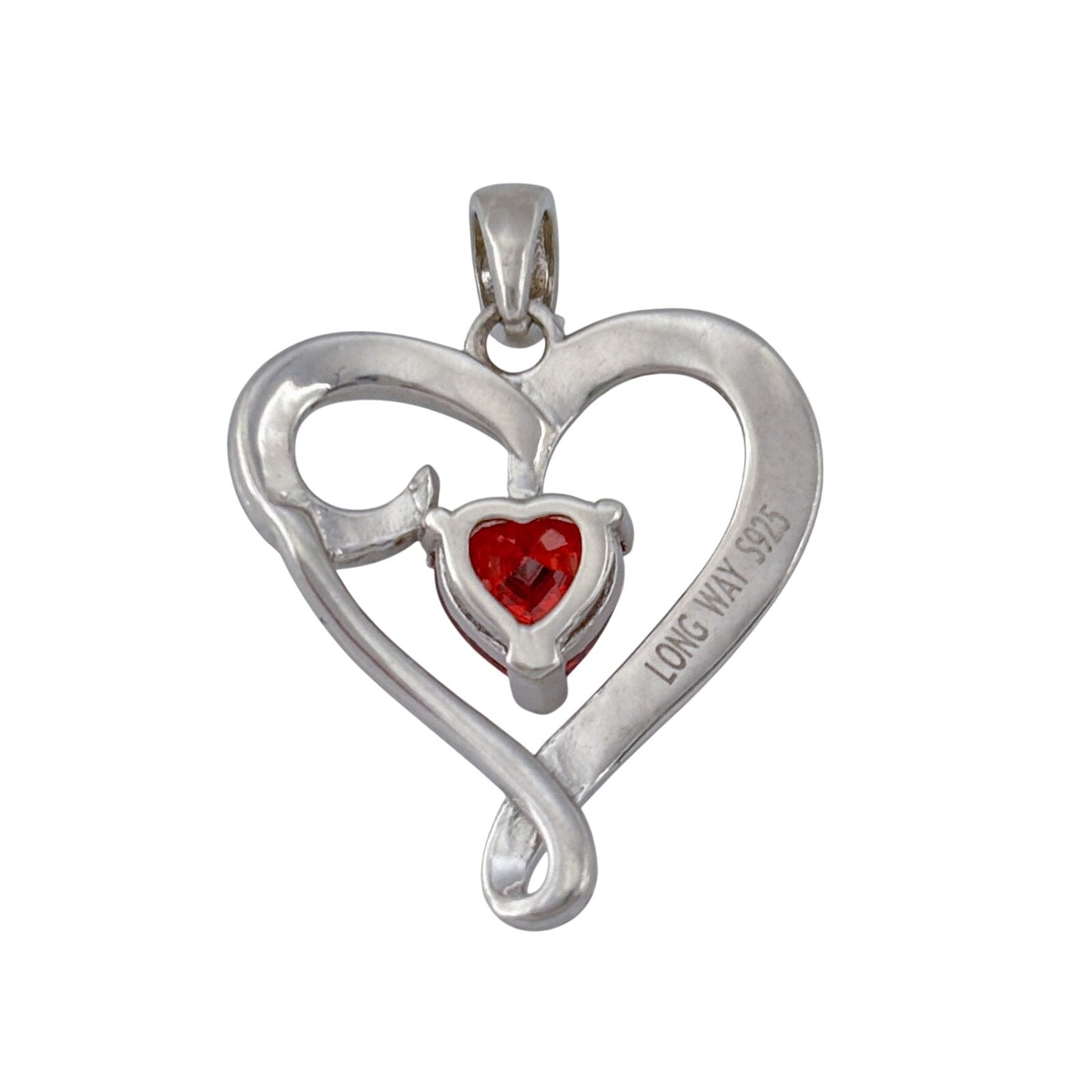 Vintage Sterling Silver 925 Simulated Ruby Mom Heart Pendant