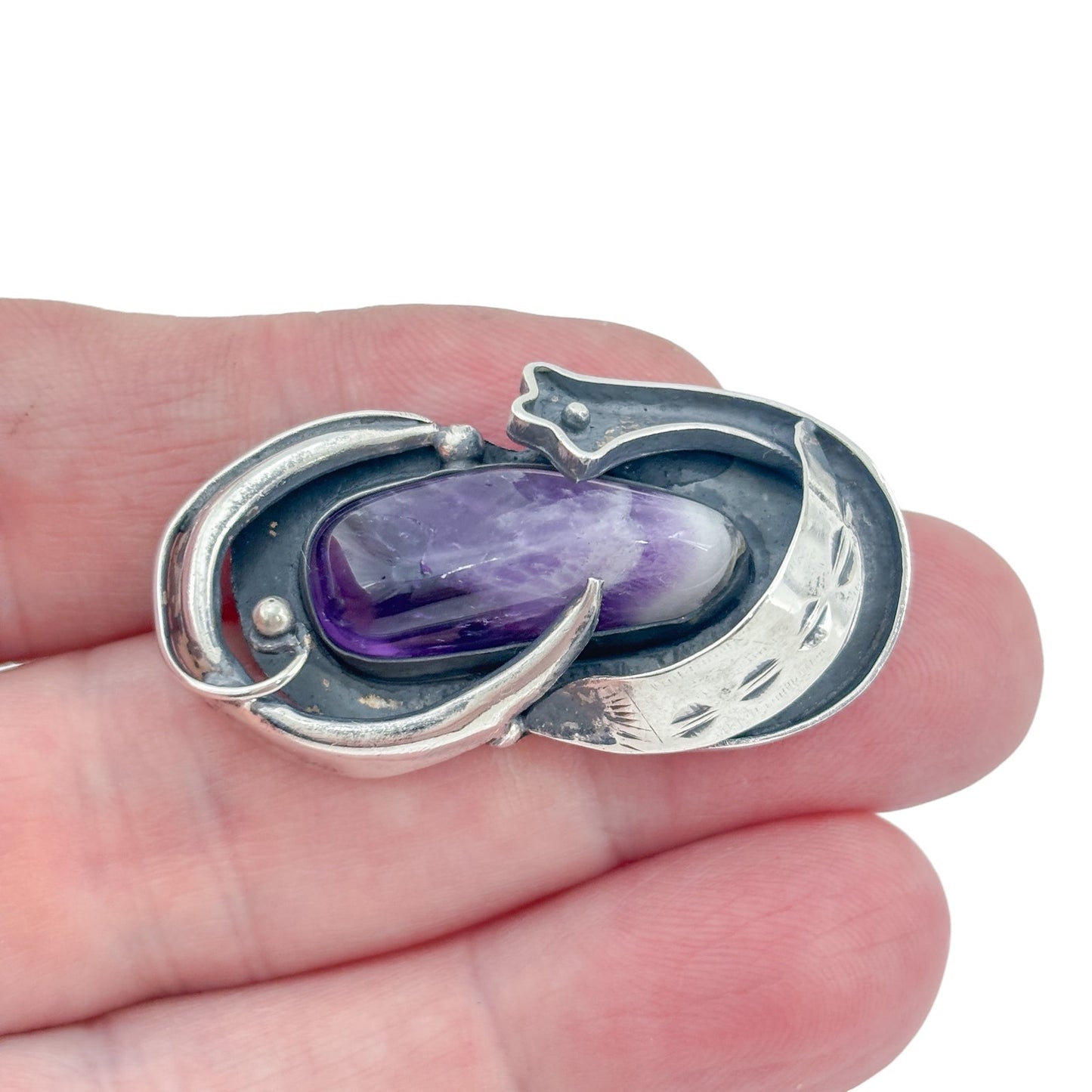 Vintage Sterling Silver 925 Amethyst Brooch