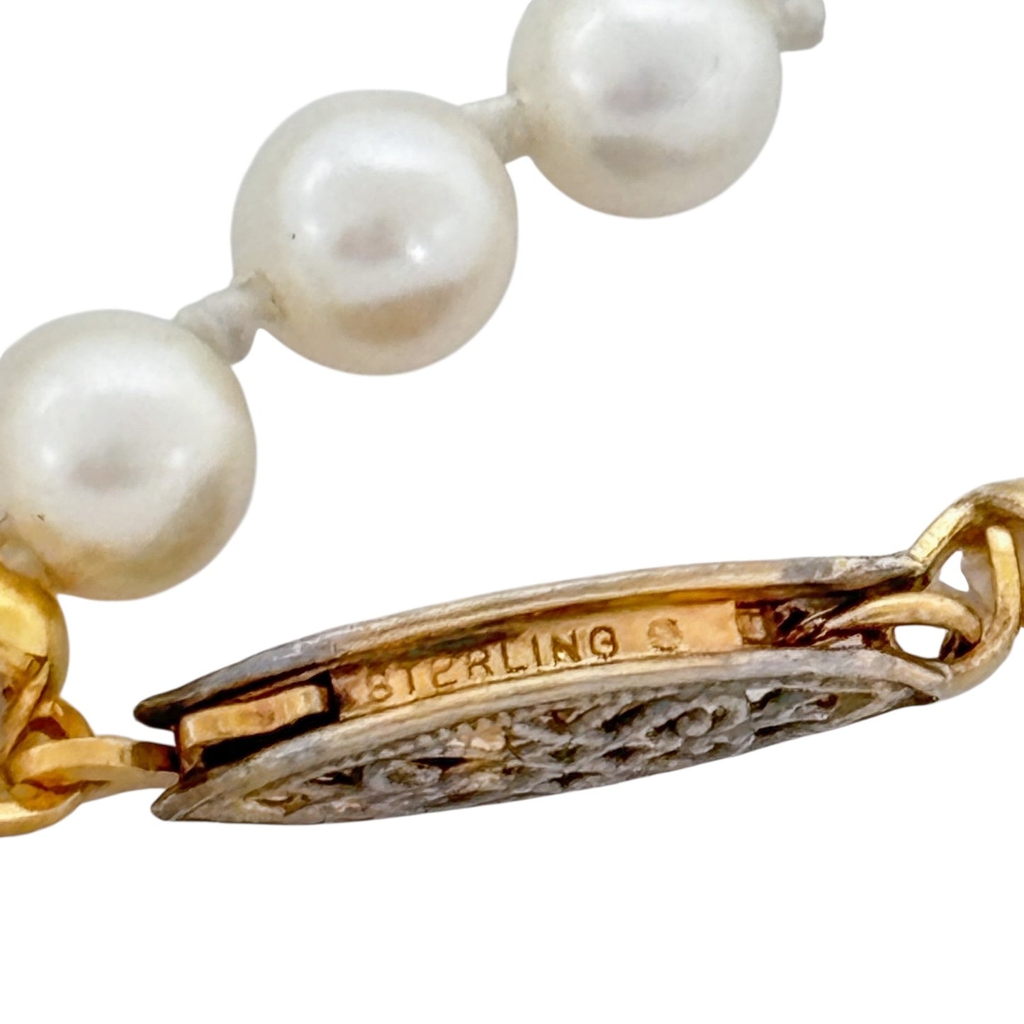 Vintage Gold-Tone Sterling Silver 925 Pearl Bracelet 7.5"