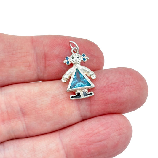 Vintage Sterling Silver 925 blue Cubic Zirconia Girl Charm