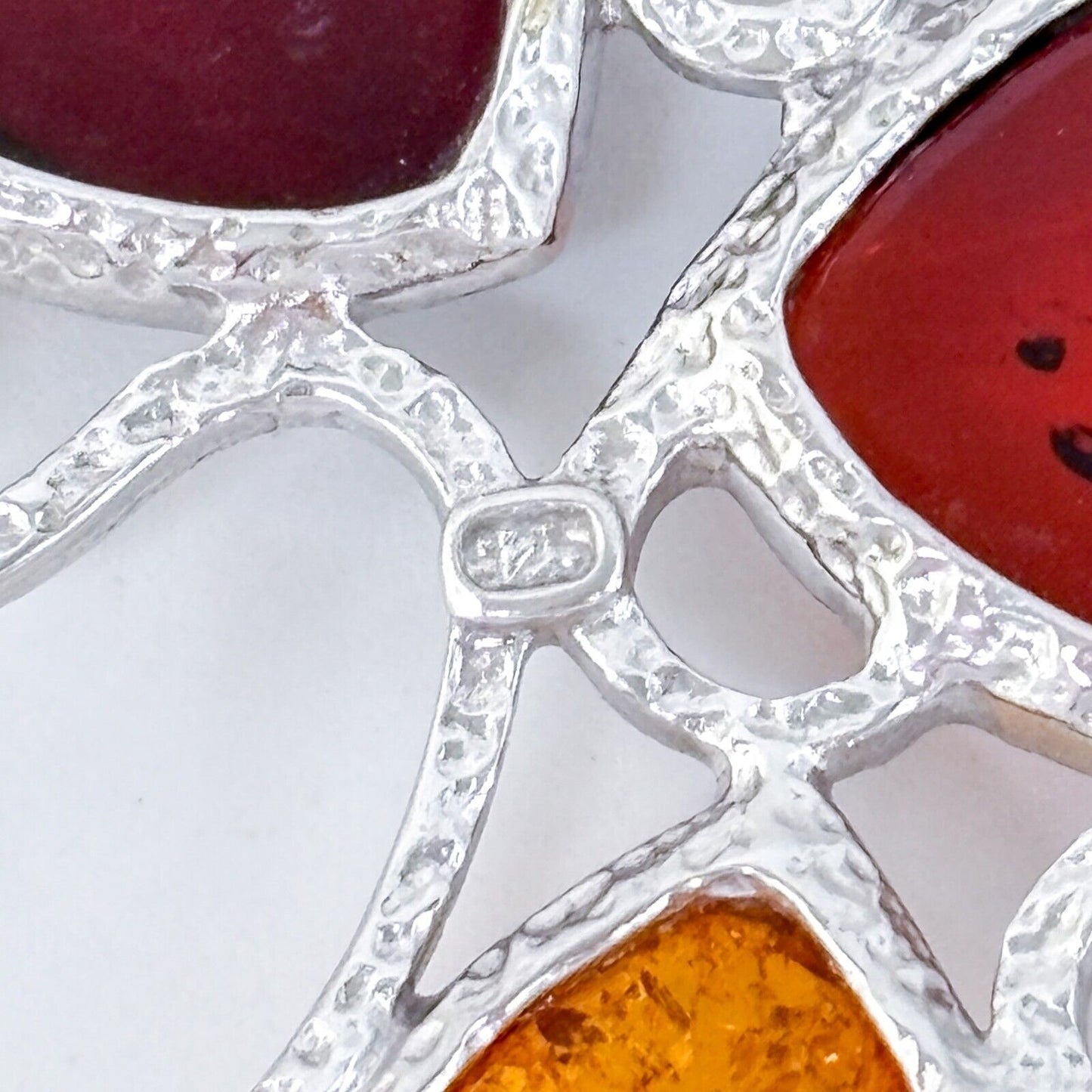 Vintage SML Sterling Silver 925 7cm Multi-Tone Amber Teardrop Pendant