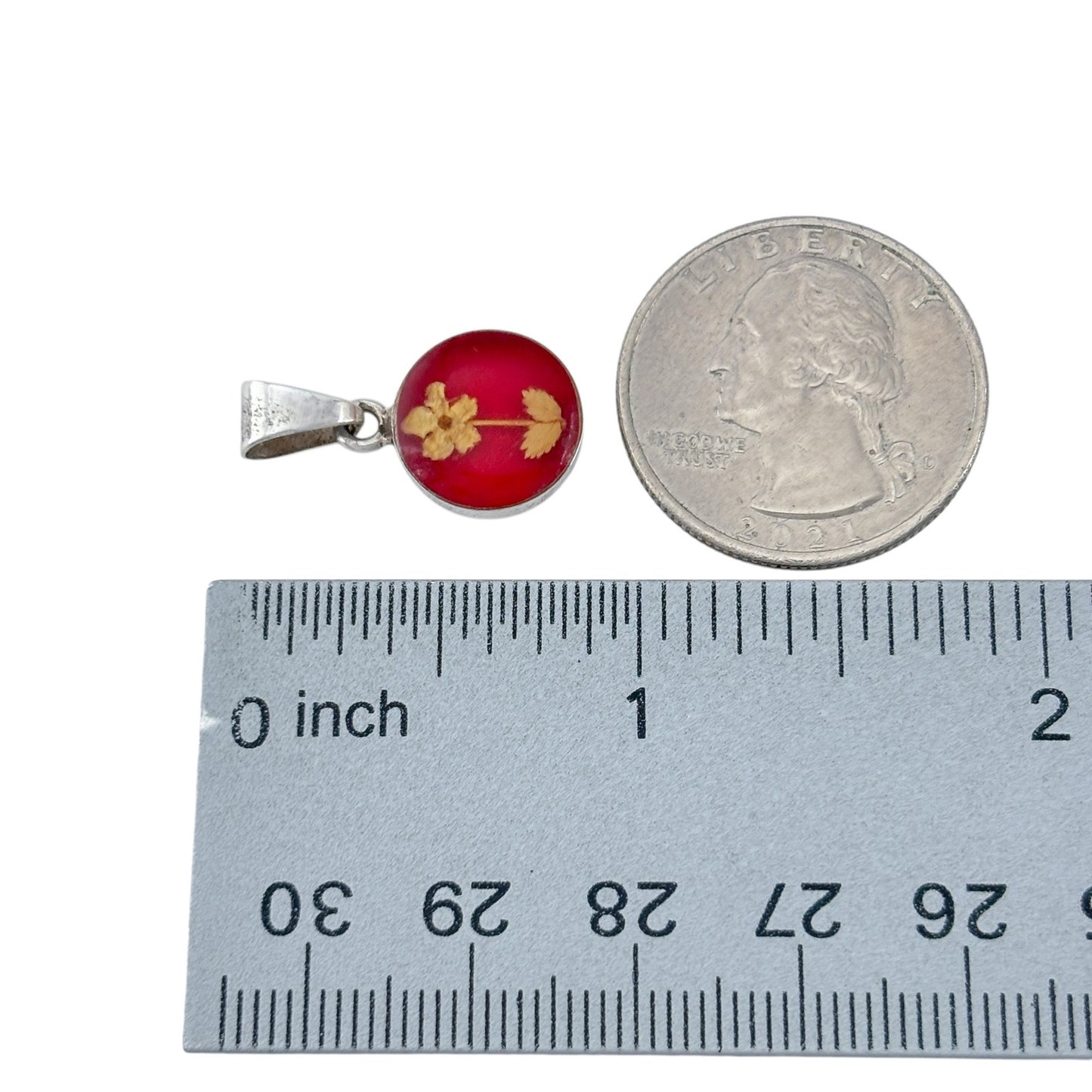 Copied - Vintage Sterling Silver 925 Red Pressed Flower Pendant