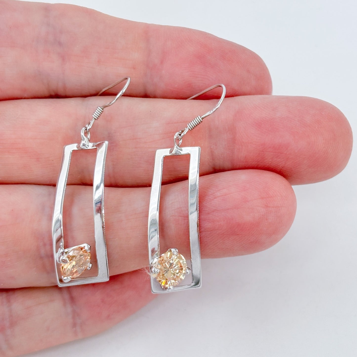 Estate Sterling Silver 925 Twisted Champagne Cubic Zirconia Earrings