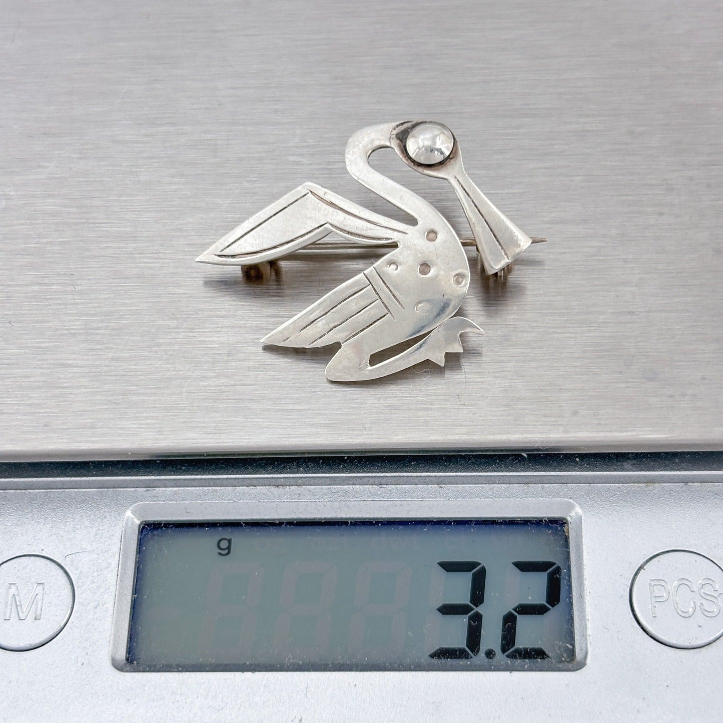 Vintage Sterling Silver 925 Peru Pelican Brooch