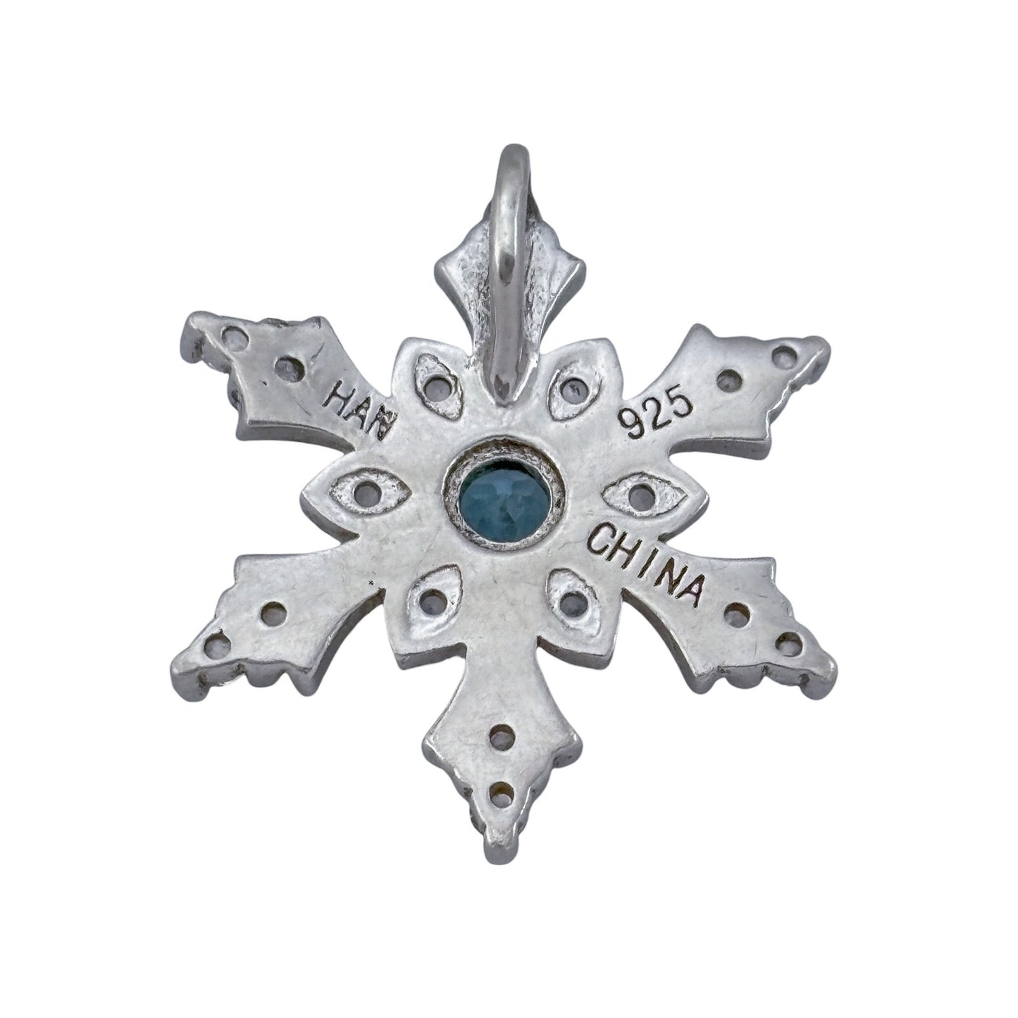 Vintage Sterling Silver 925 Blue Topaz Snowflake Pendant