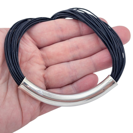 Vintage Sterling Silver 925 Black Cord Tube Necklace 17"-19"