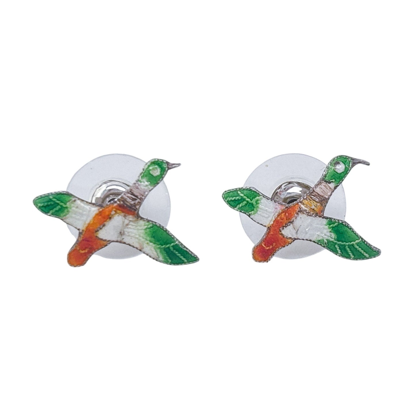 Vintage Sterling Silver 925 Flying Duck Enamel Stud Earrings