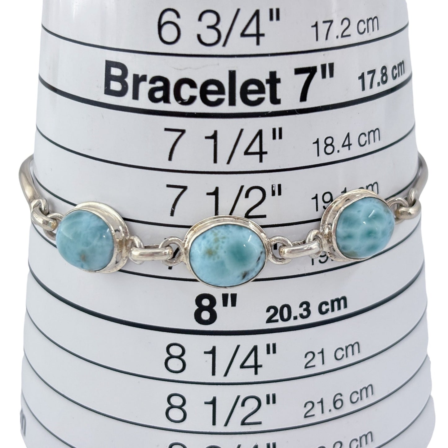 Vintage Sterling Silver 925 Larimar Link Bracelet 7.5"