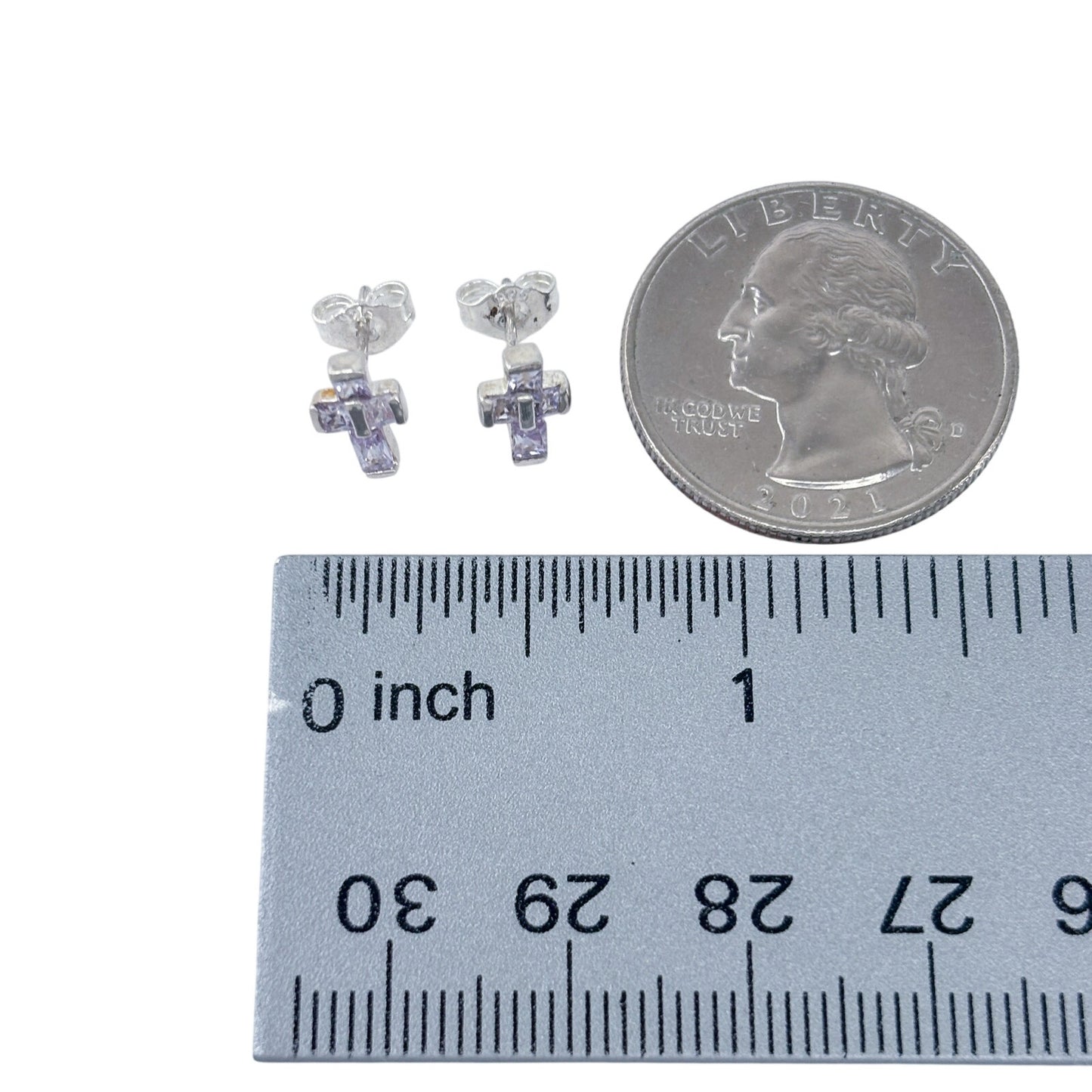 Vintage Sterling Silver 925 Cubic Zirconia Cross Stud Earrings
