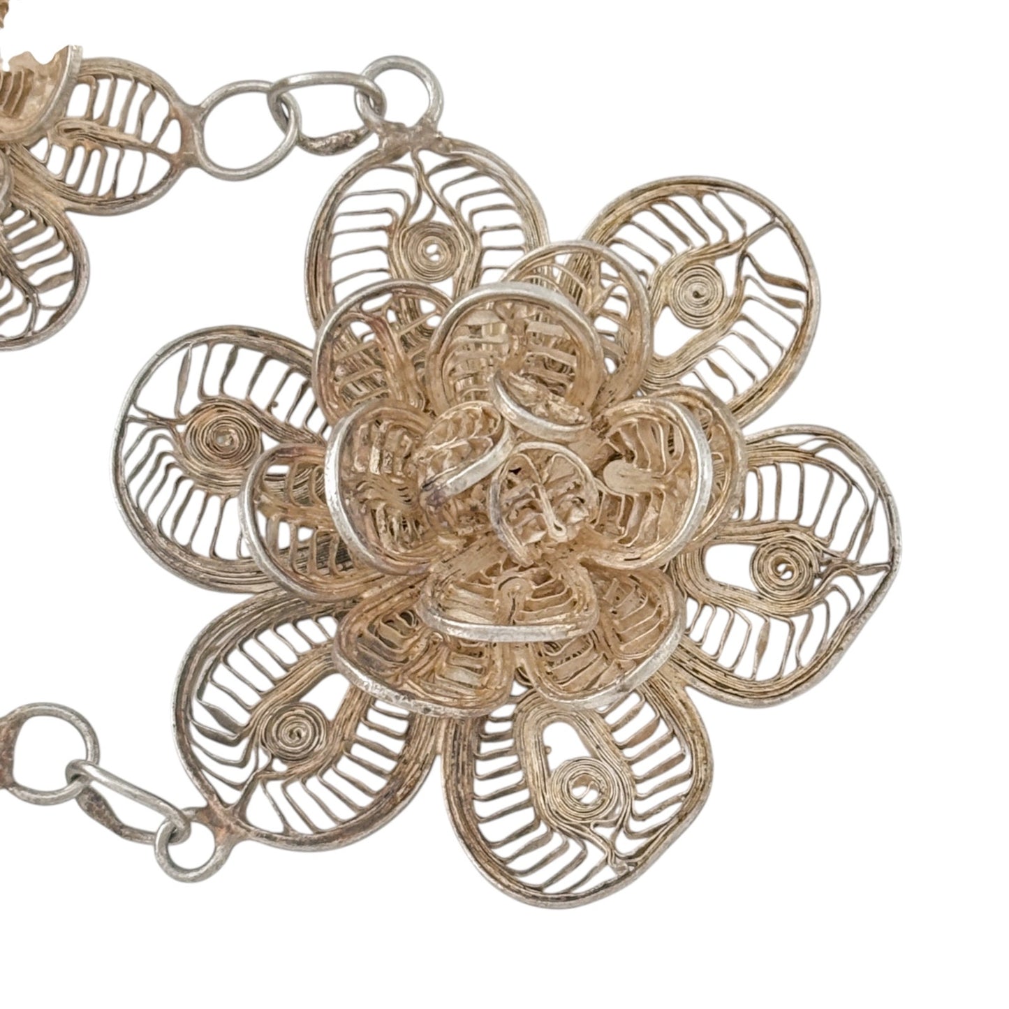 Vintage Mexico Sterling Silver 925 Filigree Flower Necklace 19"