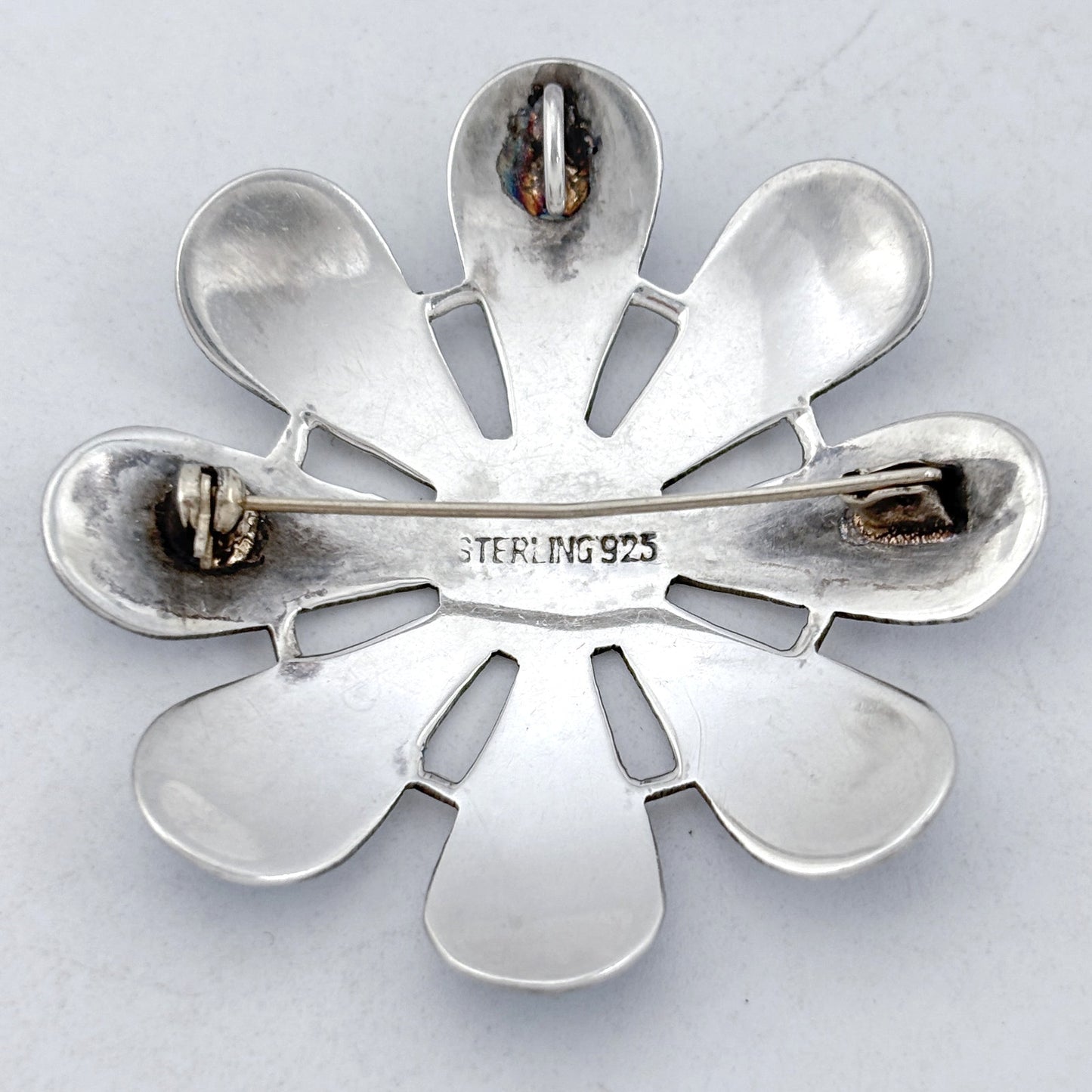 Vintage Sterling Silver 925 Siam Blue Enamel Flower Brooch