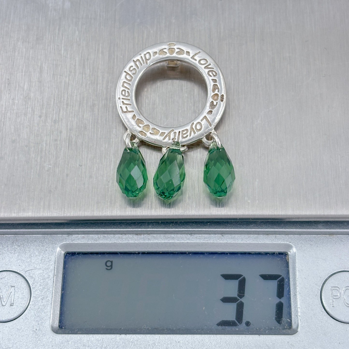 Vintage Sterling Silver 925 Green Crystal Friendship Loyalty Love Pendant